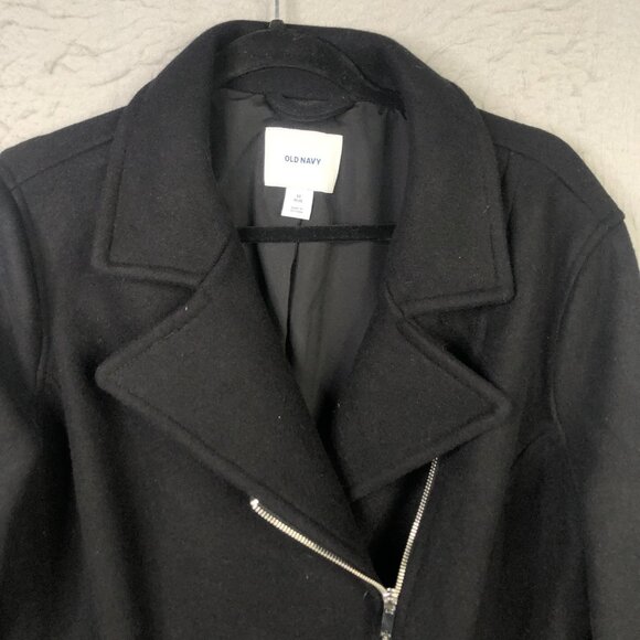 Old Navy Coat Womens 1X Plus Black Wool Blend Asymmetrical Zip Moto Zip Pockets - Picture 12 of 16
